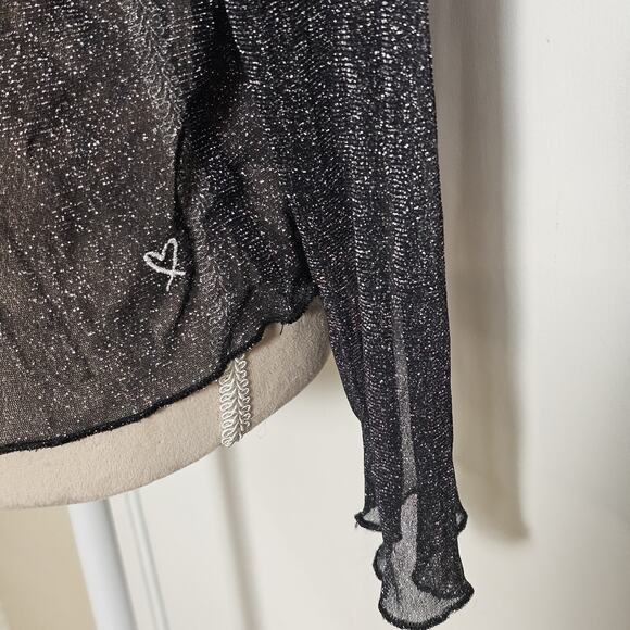 Victoria's Secret Long Sleeve Sheer Mesh Sparkle Top Black & Silver M/L Sexy - Picture 4 of 7